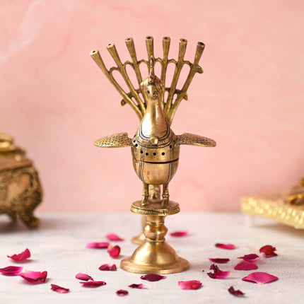 Brass Peacock Dhoop Dani & Incense Holder (8.5 Inch)