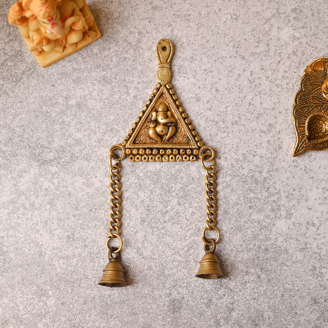 Brass Ganesha Wall Hanging with Bell – Auspicious Handmade Decor (10 Inch)
