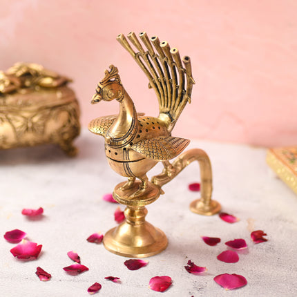 Brass Peacock Dhoop Dani & Incense Holder (8.5 Inch)