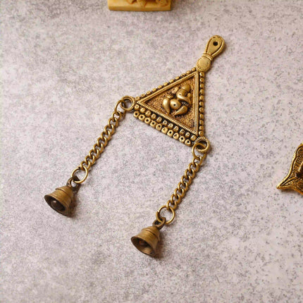 Brass Triangle Ganesha Wall Hanging with Bell (10 Inch)