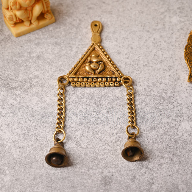 Brass Ganesha Wall Hanging with Bell – Auspicious Handmade Decor (10 Inch)