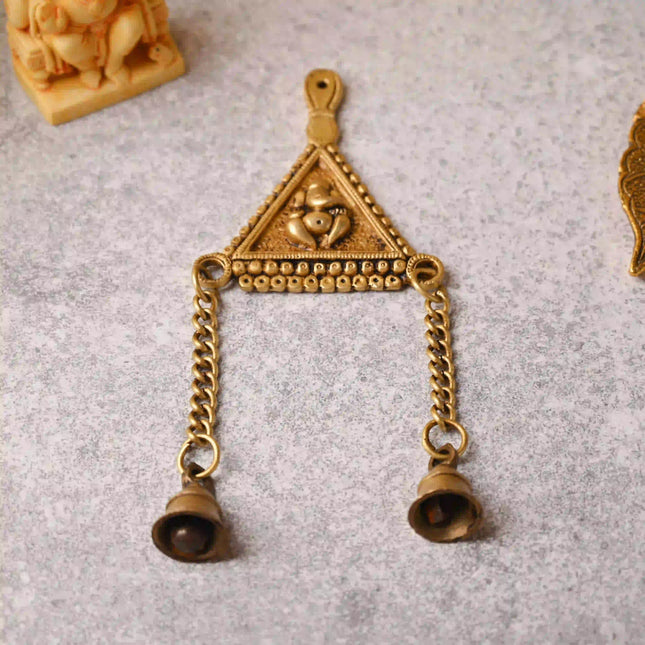 Brass Triangle Ganesha Wall Hanging with Bell (10 Inch)