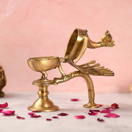 Brass Peacock Dhoop Dani & Incense Holder (8.5 Inch)