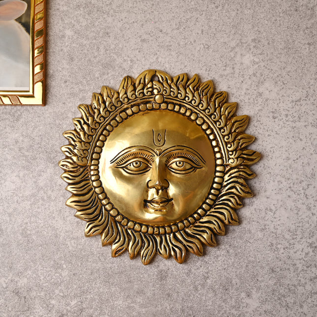 Brass Sun Face Wall Hanging (10 Inch) – Handcrafted Traditional Decor