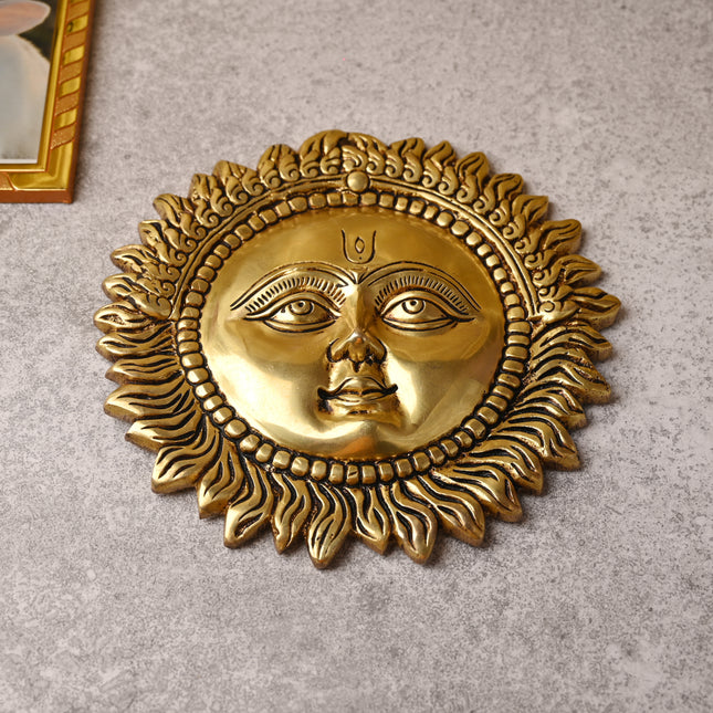 Brass Sun Face Wall Hanging (10 Inch) – Handcrafted Traditional Decor