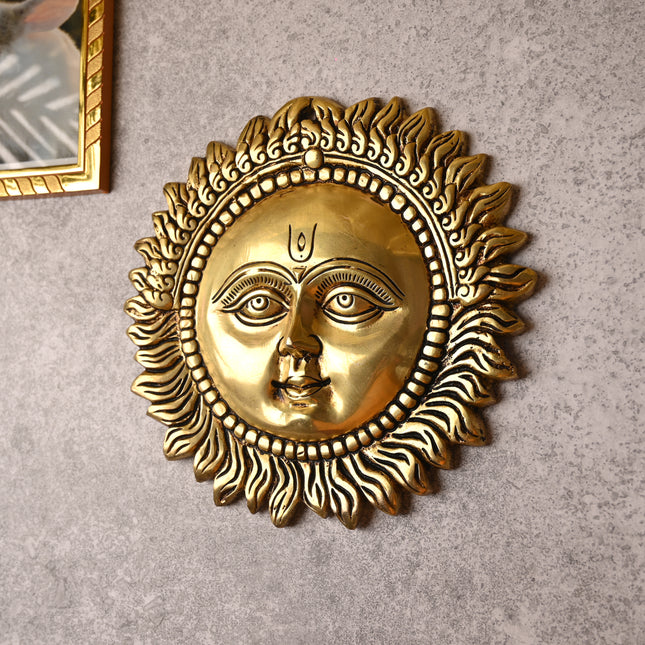 Brass Sun Face Wall Hanging (10 Inch) – Handcrafted Traditional Decor
