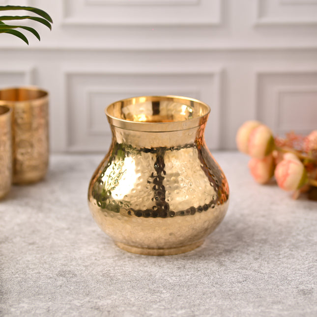 Brass Hammered Pooja Kalash – Premium Indian Brassware (5.2 Inch)