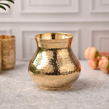 Brass Hammered Pooja Kalash – Premium Indian Brassware (5.2 Inch)