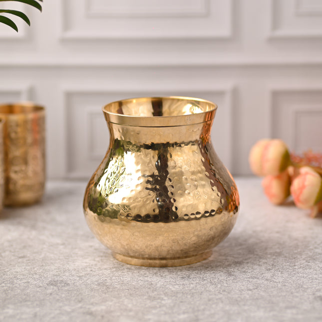 Brass Hammered Pooja Kalash – Premium Indian Brassware (5.2 Inch)