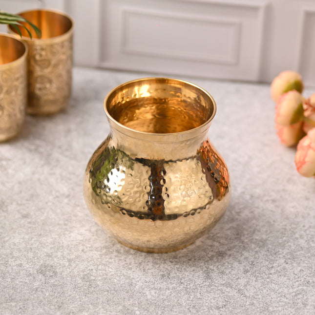 Brass Hammered Pooja Kalash – Premium Indian Brassware (5.2 Inch)