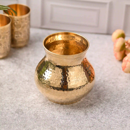 Brass Hammered Pooja Kalash – Premium Indian Brassware (5.2 Inch)