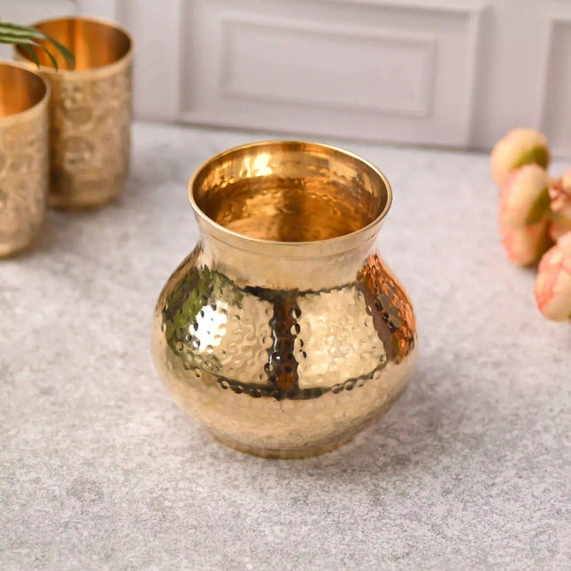 Brass Hammered Pooja Kalash – Premium Indian Brassware (5.2 Inch)