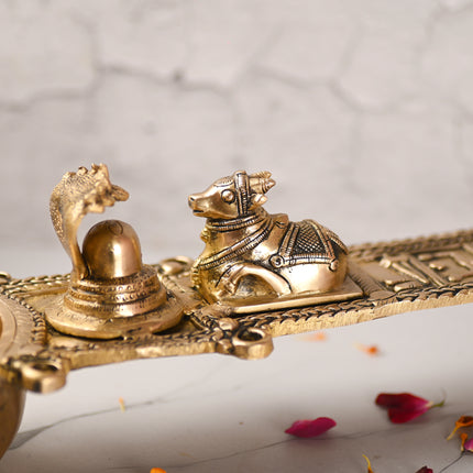 Brass Uddharani Ritual Spoon with Nandi and Shivling (23.5 Inch)