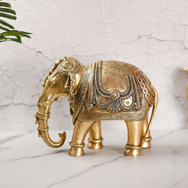 Brass Standing Elephant Royal Statue (10 Inch)