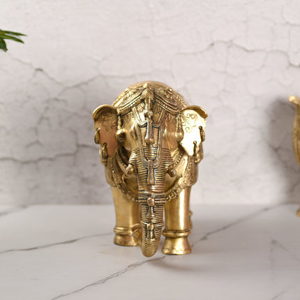 Brass Standing Elephant Royal Statue (10 Inch)