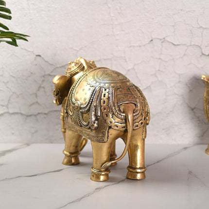 Brass Standing Elephant Royal Statue (10 Inch)
