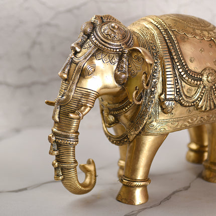 Brass Standing Elephant Royal Statue (10 Inch)
