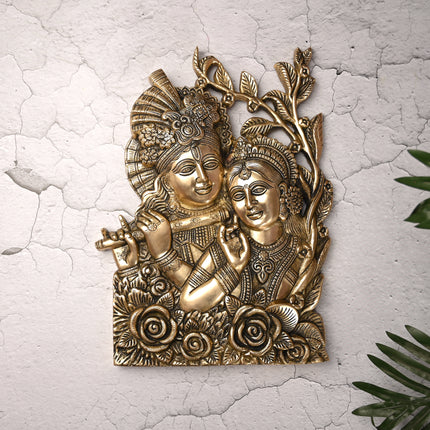 Brass Radha Krishna Idol Wall Hanging (14 Inch)
