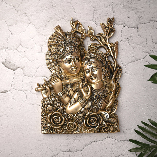 Brass Radha Krishna Idol Wall Hanging (14 Inch)