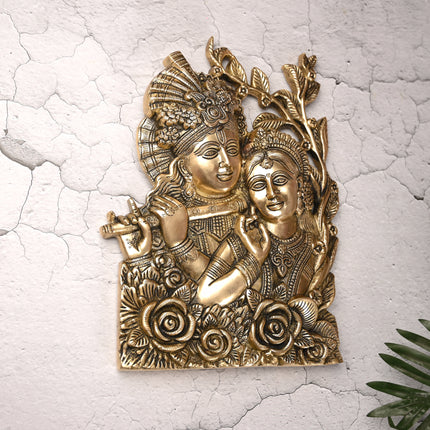 Brass Radha Krishna Idol Wall Hanging (14 Inch)