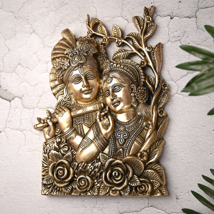 Brass Radha Krishna Idol Wall Hanging (14 Inch)