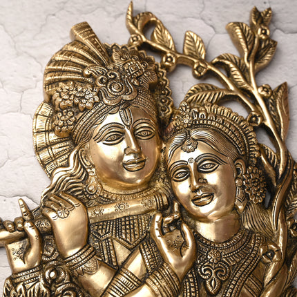 Brass Radha Krishna Idol Wall Hanging (14 Inch)