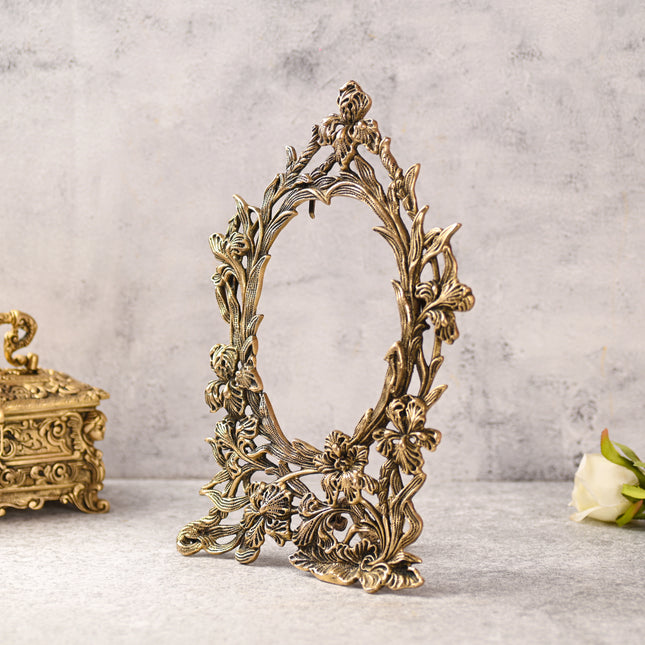 Brass Vintage Photo / Mirror Frame Table Top Decor (14 Inch)