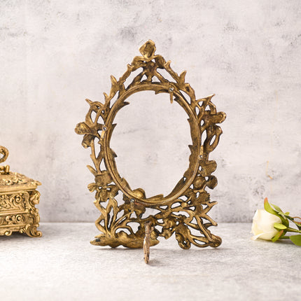 Brass Vintage Photo / Mirror Frame Table Top Decor (14 Inch)