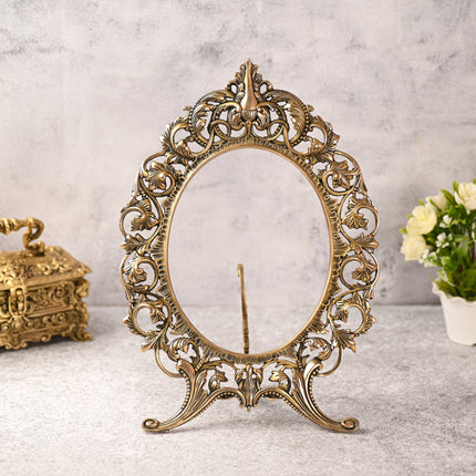Brass Vintage Photo / Mirror Frame Table Top Decor (16 Inch)