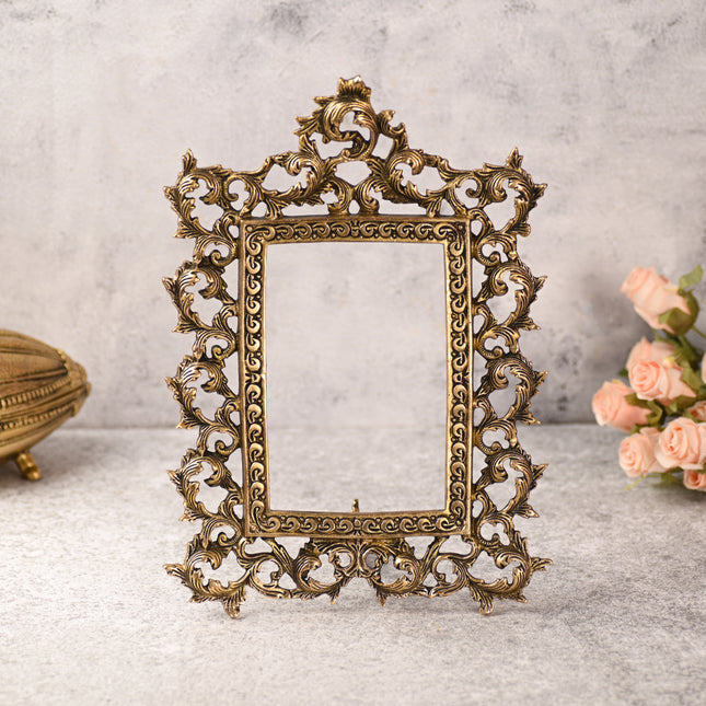 Brass Vintage Photo / Mirror Frame Table Top Decor (14 Inch)