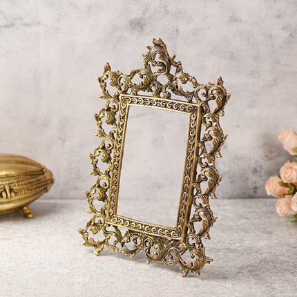 Brass Vintage Photo / Mirror Frame Table Top Decor (14 Inch)