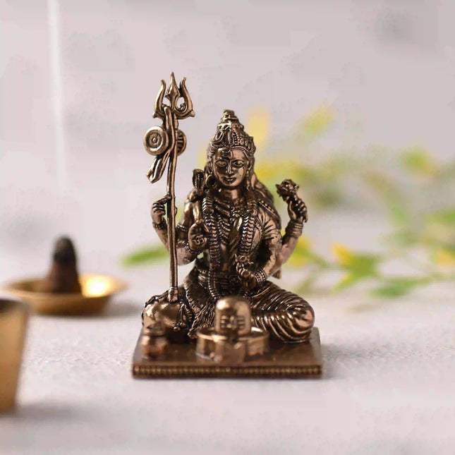 Brass Handcrafted Sitting Lord Shiva with Shivling Lightweight Idol (3.5 Inch)