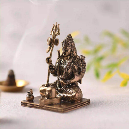 Brass Handcrafted Sitting Lord Shiva with Shivling Lightweight Idol (3.5 Inch)