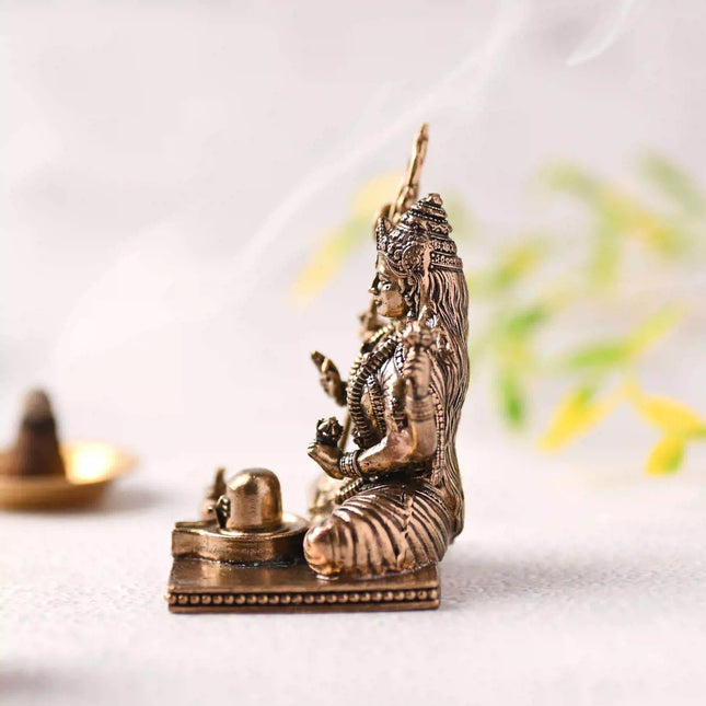 Brass Handcrafted Sitting Lord Shiva with Shivling Lightweight Idol (3.5 Inch)