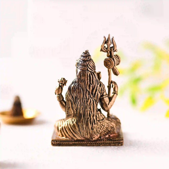 Brass Handcrafted Sitting Lord Shiva with Shivling Lightweight Idol (3.5 Inch)
