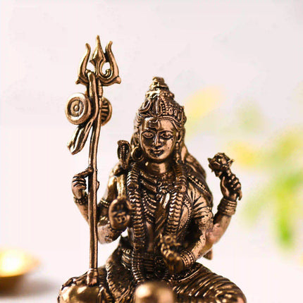 Brass Handcrafted Sitting Lord Shiva with Shivling Lightweight Idol (3.5 Inch)