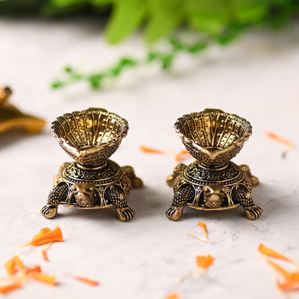 Brass Tortoise Oil Diya Pair – Traditional Handcrafted Lighting Decor (1.5 Inch)