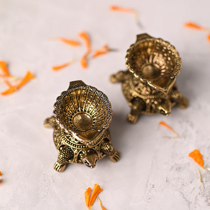 Brass Tortoise Oil Diya Pair – Traditional Handcrafted Lighting Decor (1.5 Inch)