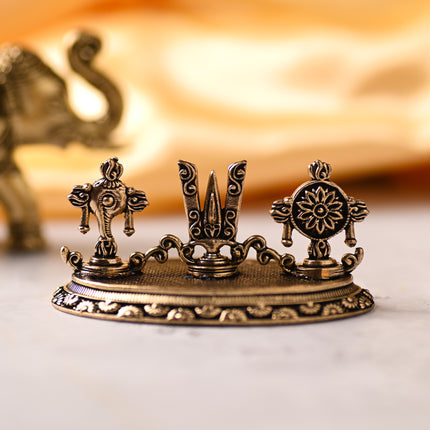 Brass Shankh Chakra Namah Showpiece – Sacred Handcrafted Decor (1.5 Inch)