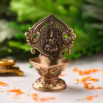 Brass Handcrafted Peacock Lakshmi Diya – Premium Traditional Décor (4.4 Inch)