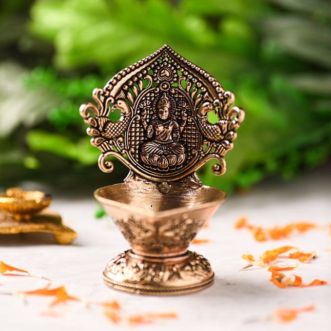 Brass Handcrafted Peacock Lakshmi Diya – Premium Traditional Décor (4.4 Inch)