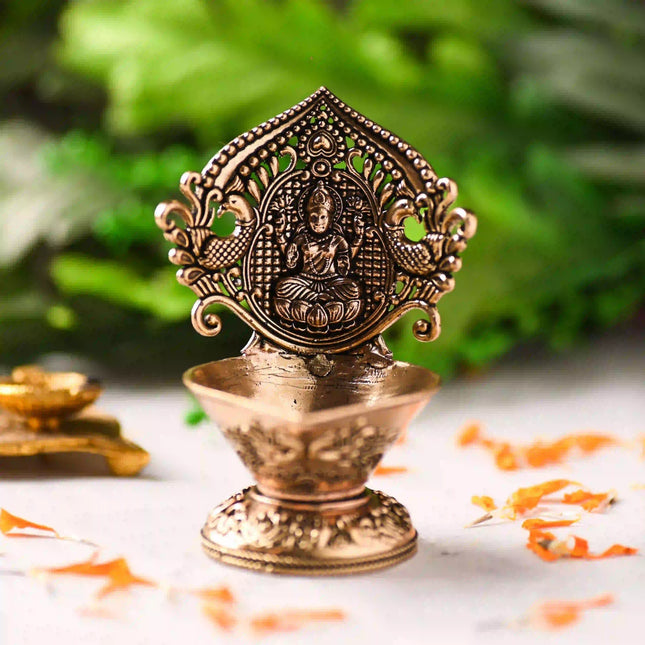Brass Handcrafted Peacock Lakshmi Lightweight Diya (4.4 Inch)