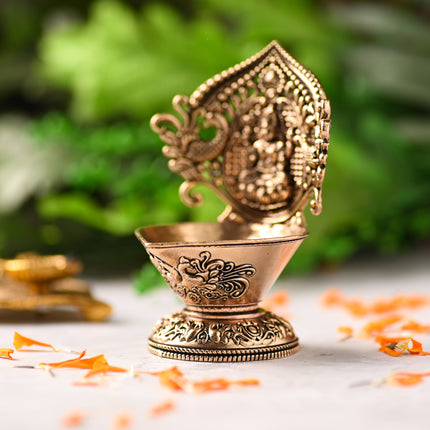 Brass Handcrafted Peacock Lakshmi Diya – Premium Traditional Décor (4.4 Inch)
