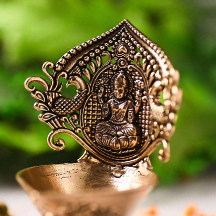 Brass Handcrafted Peacock Lakshmi Lightweight Diya (4.4 Inch)