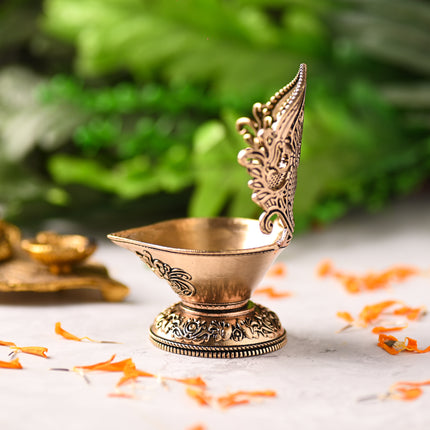 Brass Handcrafted Peacock Lakshmi Diya – Premium Traditional Décor (4.4 Inch)