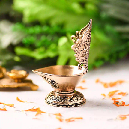 Brass Handcrafted Peacock Lakshmi Lightweight Diya (4.4 Inch)