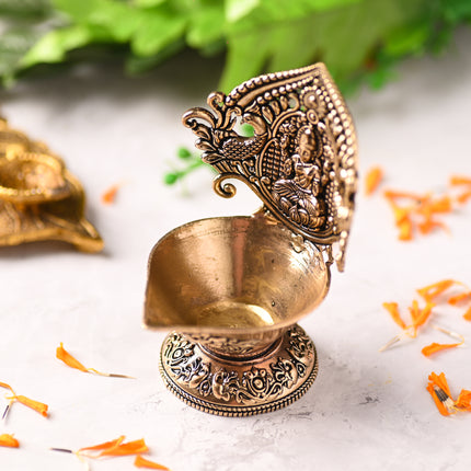 Brass Handcrafted Peacock Lakshmi Diya – Premium Traditional Décor (4.4 Inch)