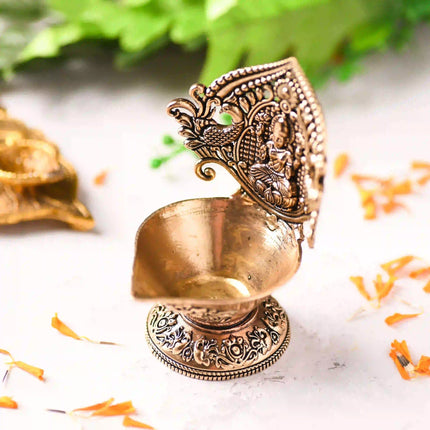 Brass Handcrafted Peacock Lakshmi Lightweight Diya (4.4 Inch)