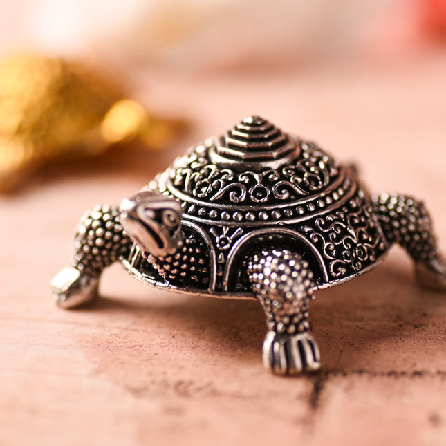 Brass Silver Tortoise Figurines – Vastu & Feng Shui Decor Set