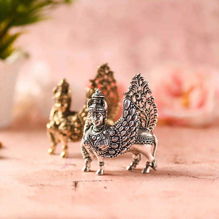 Brass Silver Kamdhenu Cow Idol (3.5 Inch)